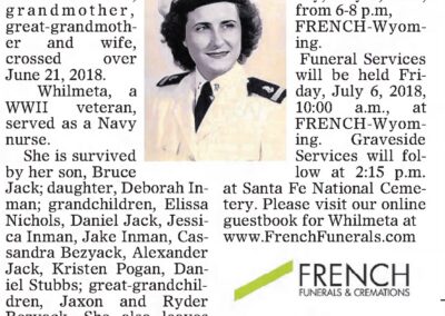 Whilmeta Jack. "Whilmeta Pauline Jack." Albuquerque Journal, Sun, Jul 1, 2018, C32.