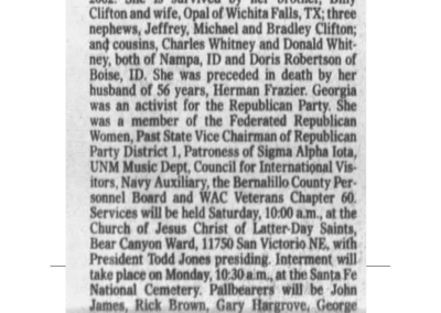"Frazier, Georgia Myrl Bray obit." Albuquerque Journal, Jul 26 2002, sec D p 14
