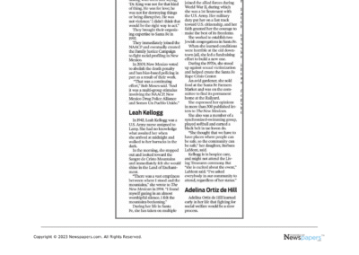 “Treasures: Ceremony Sunday.” Santa Fe New Mexican. Santa Fe, New Mexico. 8 June 2011. p. 5.