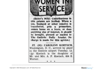 Caroline Koetsch (Scheffler) newspaper clipping on military service