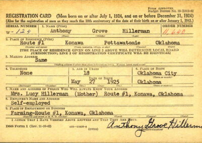 Tony Hillerman military registration card