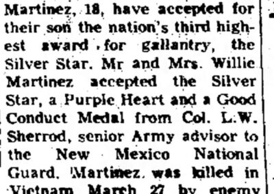 Willie D. Martinez newspaper clipping.