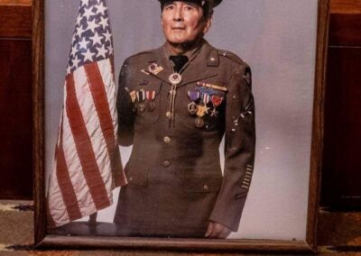 Jose Quintero with American flag that he made in POW camp